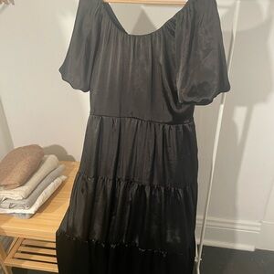 Elegant Black Puff Sleeve Midi Dress